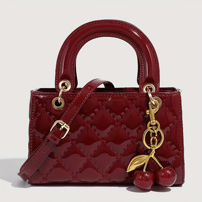 Women’s Wine Red PU Leather Handbag – Fashionable Horizontal Tote with Versatile Pattern, Single Shoulder & Crossbody Design