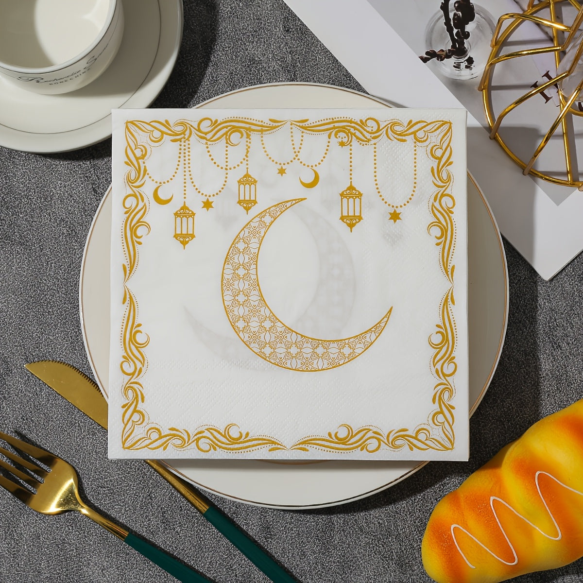 20pcs 2025 New Ramadan Theme Disposable Napkins - 2-Ply - Suitable for Ramadan Parties And Holiday Table Decorations, 13-Inch Square, Ideal for Kitchen And Dining Room, Ramadan Decorations