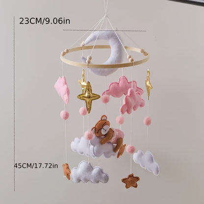 Handmade Baby Sheep & Moon-Star Crib Mobile – Soft Pastel Pink Hanging Nursery Bell with Soothing Sound, Sensory Activity Toy & Baby Shower Gift