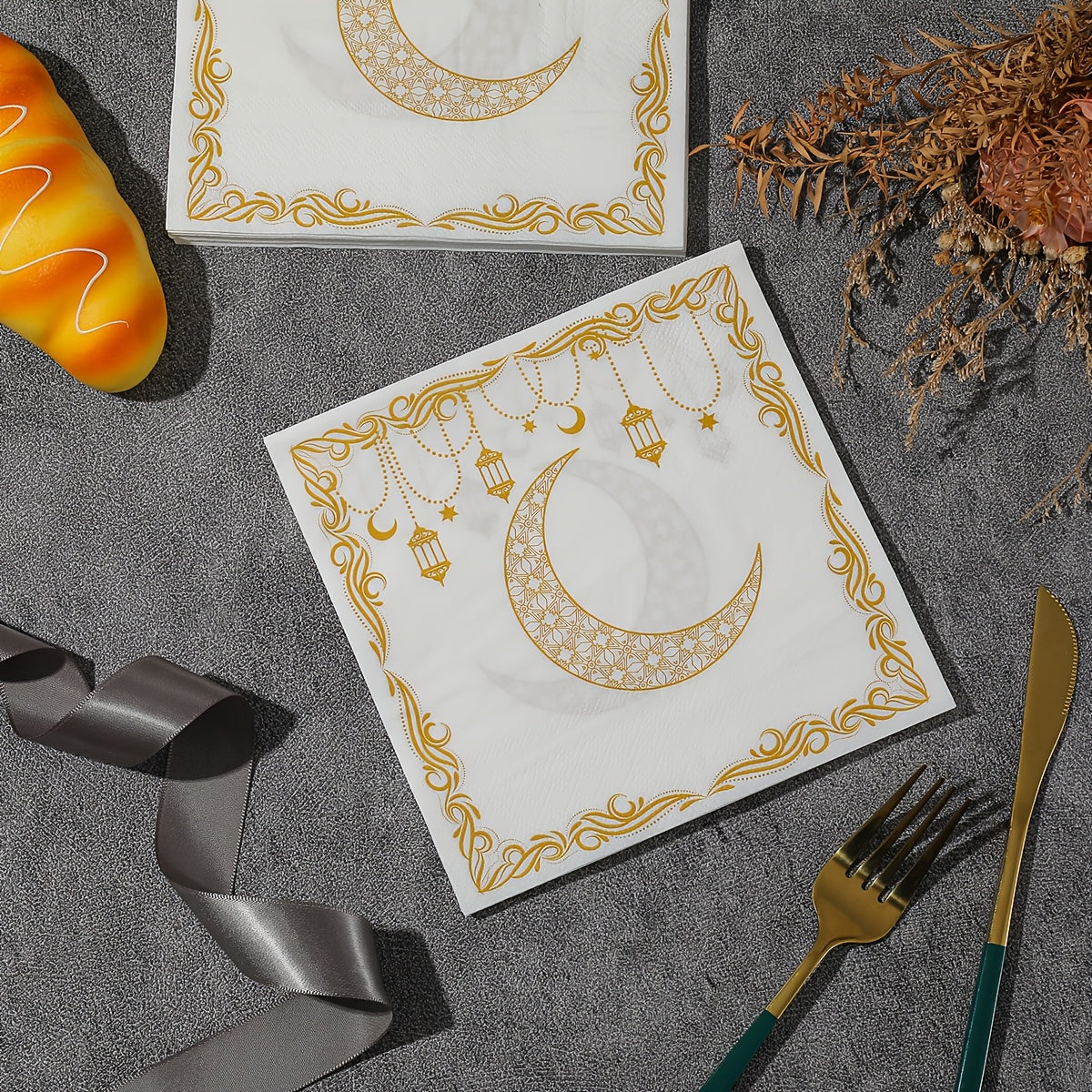 20pcs 2025 New Ramadan Theme Disposable Napkins - 2-Ply - Suitable for Ramadan Parties And Holiday Table Decorations, 13-Inch Square, Ideal for Kitchen And Dining Room, Ramadan Decorations