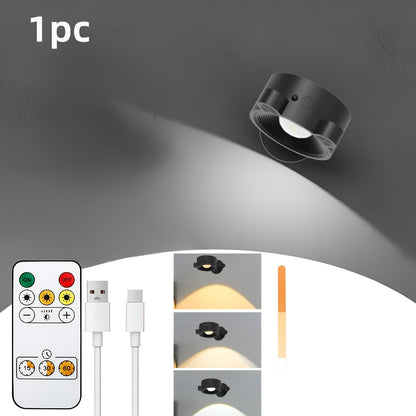 Rechargeable LED Wall Lamp – 360° Rotating Spotlight with Remote & Touch Control, 3-Color Dimming for Home & Gallery