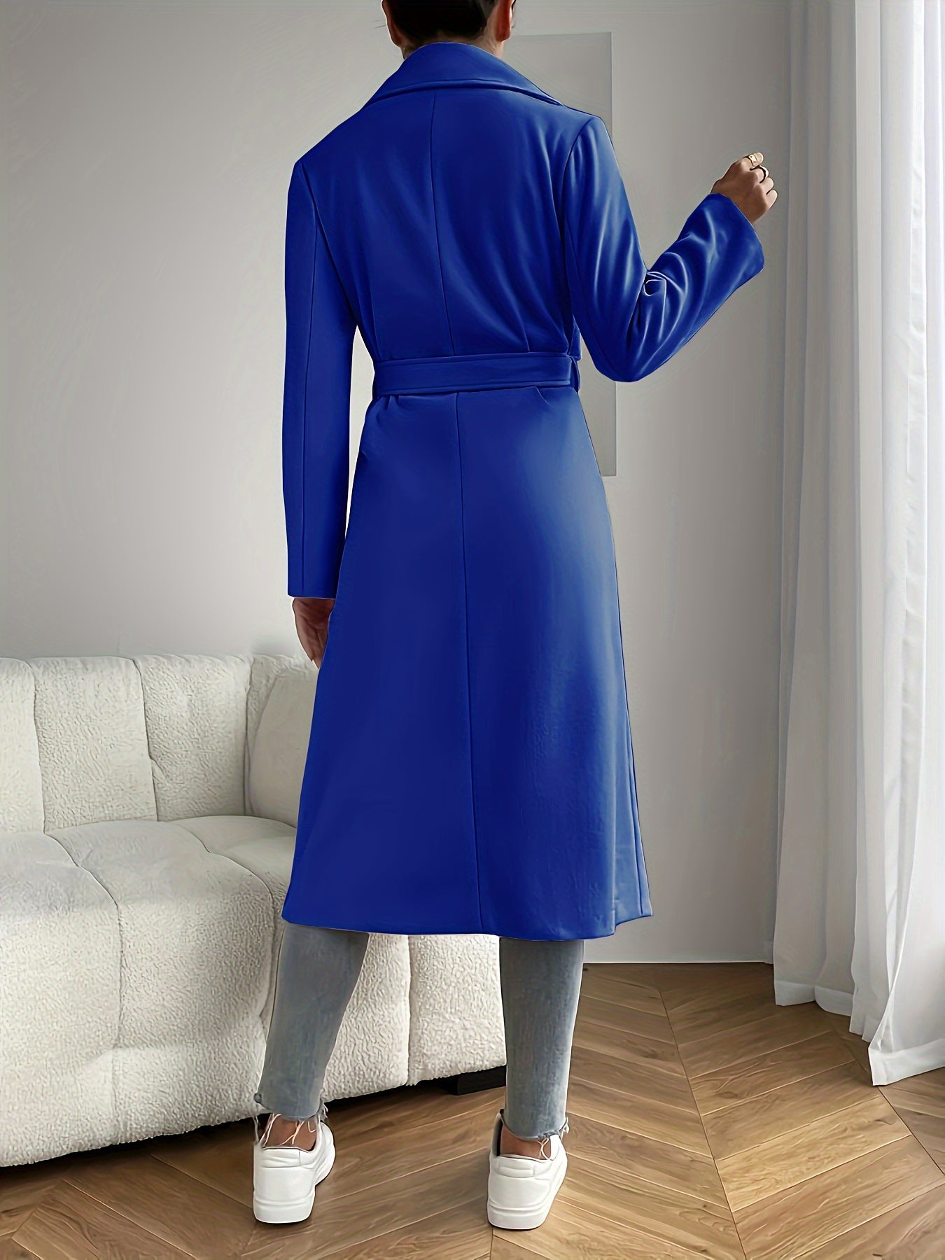 Women's Elegant Beige Trench Coat – Belted Long Sleeve Jacket with Pockets, Classic Collar & Structured Design for Spring & Fall