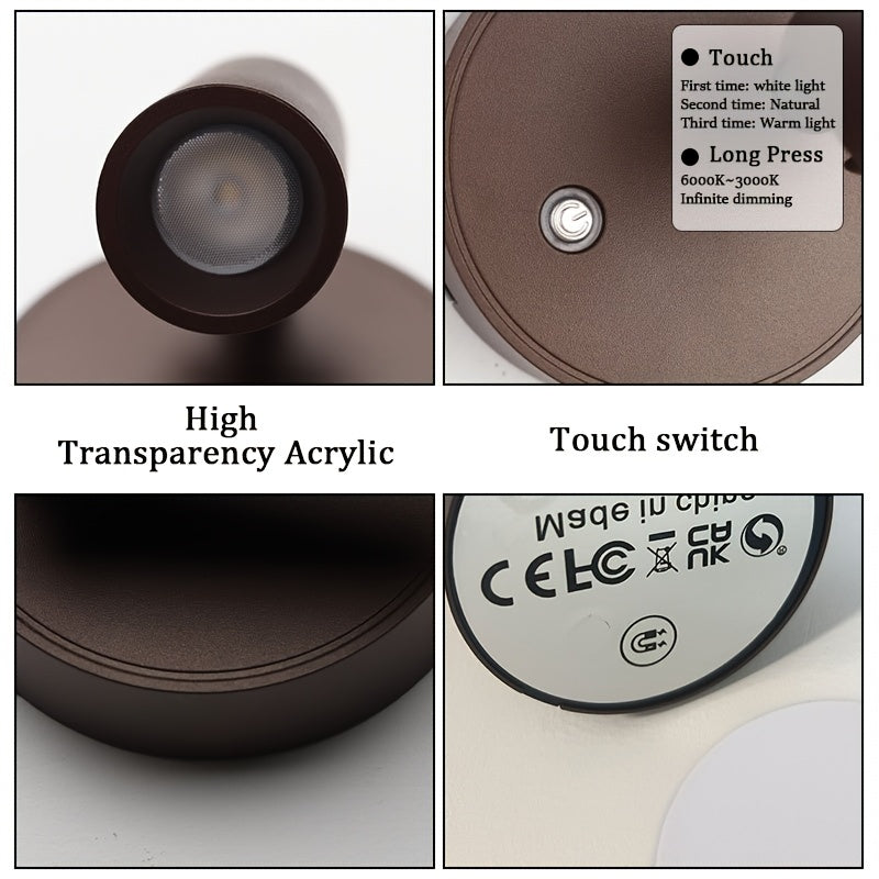 Touch Dimming LED Night Light – 3-Color Adjustable, Rechargeable Lamp for Bedroom, Reading & Living Spaces