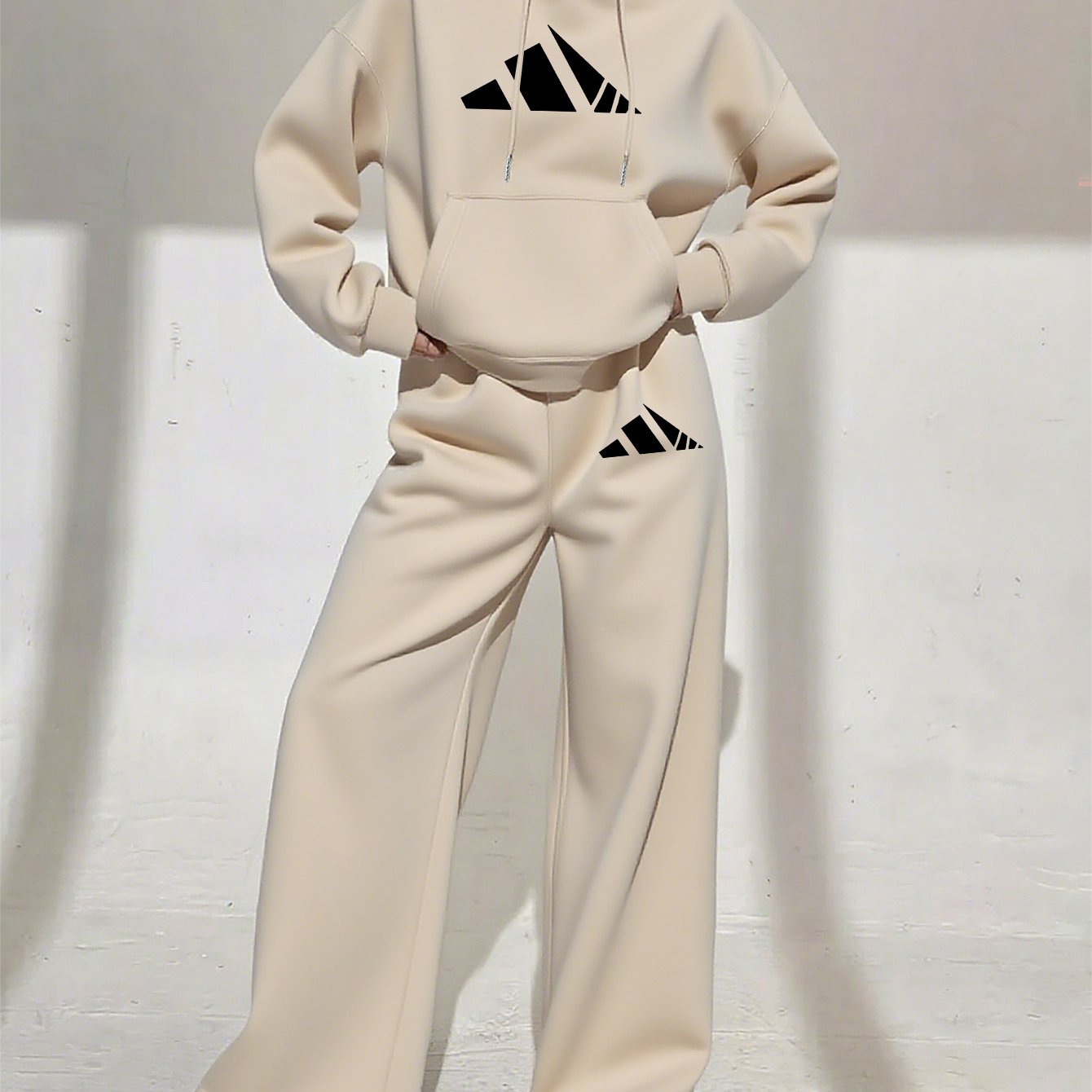 Women’s Winter Hooded Sweatshirt & Jogger Set – Casual Pullover with Letter Print, Pockets & Drawstring Waist