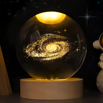 3D Saturn Crystal Ball Night Light – USB-Powered Mini Galaxy Lamp, Warm Glow Home & Office Decor Gift