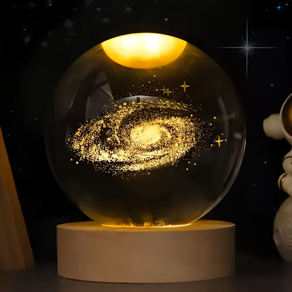3D Saturn Crystal Ball Night Light – USB-Powered Mini Galaxy Lamp, Warm Glow Home & Office Decor Gift
