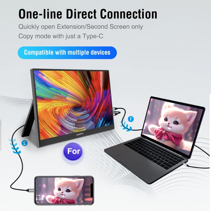 Anmite 15.6-Inch Portable Touch Monitor, 1080P HDR, Built-In Vertical Stand, Low Blue Light, Suitable for Xbox/Ps5/Switch/Mobile/Pc/Laptop Expansion.