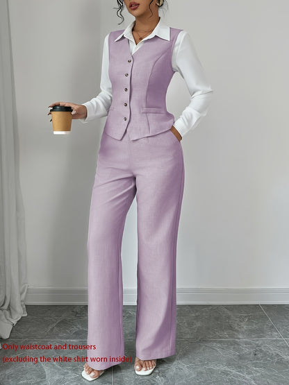 Women’s Sleeveless Cinched-Waist Vest & High-Waisted Wide-Leg Pants Set – Elegant Solid-Color Summer Two-Piece Outfit