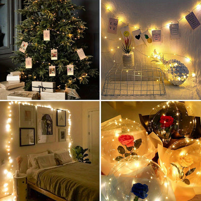 [Fairy Light Strip] 1pc 100LED Fairy Light Strip, Copper Light Rope 10M with 40 Clips, Battery Operation Garland for Bedroom, Family Party, Wedding, Christmas Decoration
