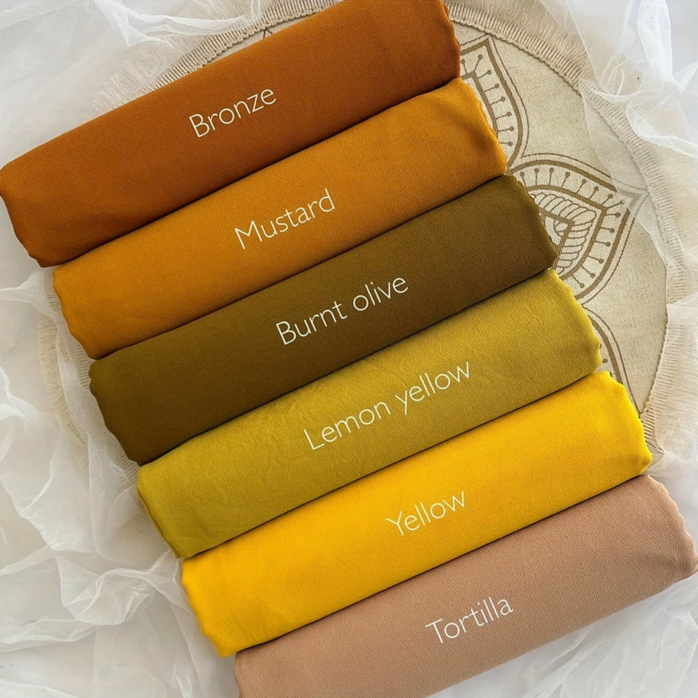 6-Piece Premium Satin Hijab Set – Non-Stretch Snug-Fit Scarves in 10 Solid Colors for Ramadan & Modest Fashion