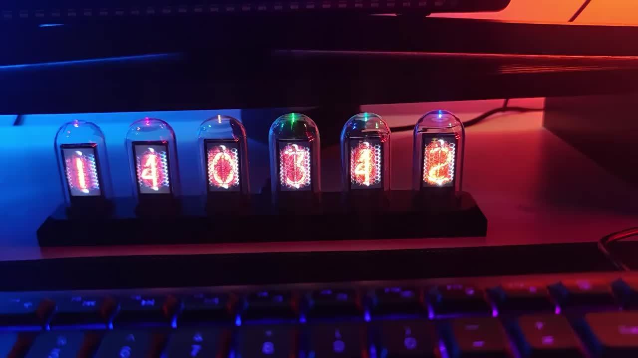 RGB LED Nixie Tube Clock – DIY IPS Display with 16M Colors, App Control, Temp & Weather Display, Modern Home Decor Gift