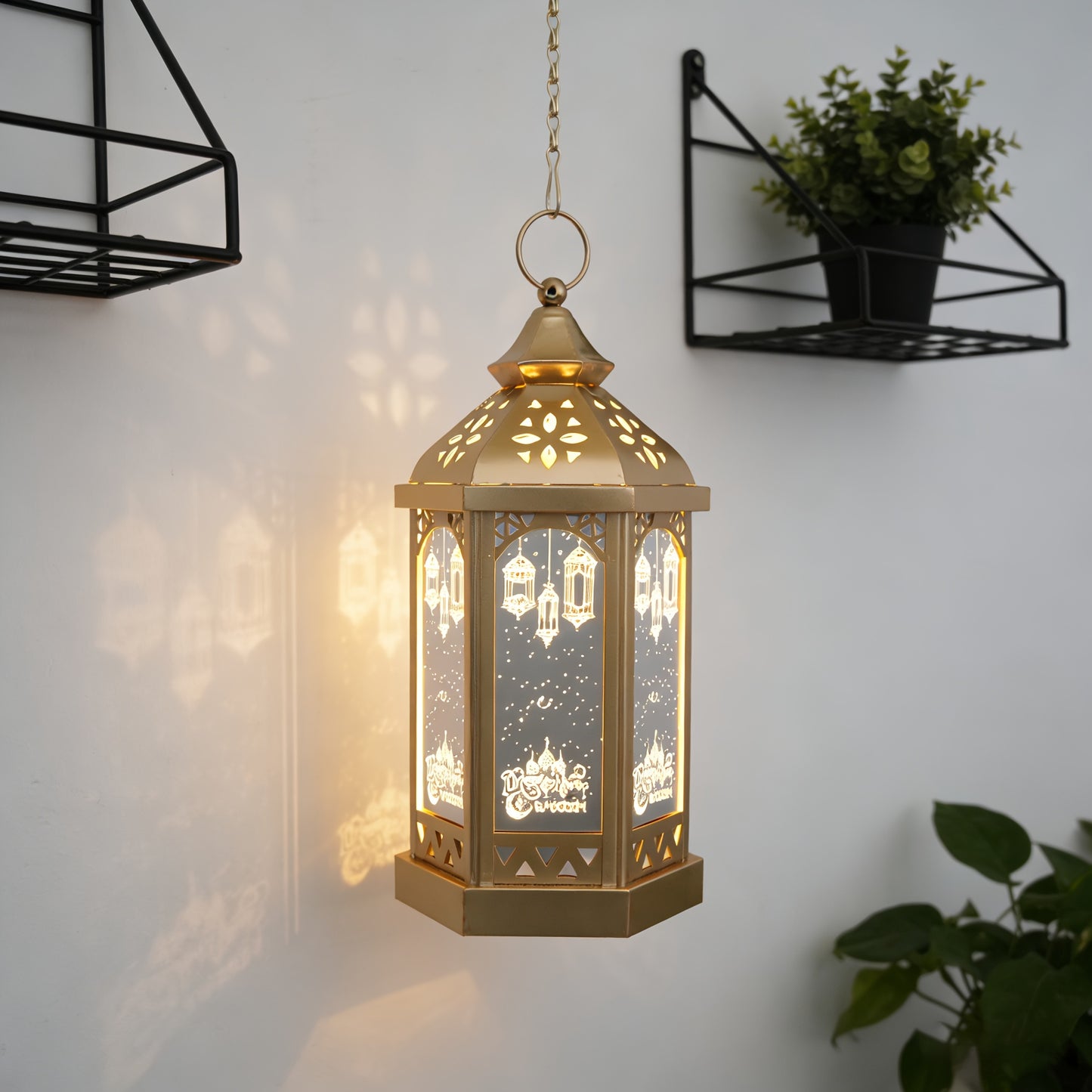 1pc Ramadan Theme Decorative Lantern | Iron Tabletop LED Handheld Light, Ramadan Fanous, Festival Lantern, Hanging Lamp, Batteries Not Included