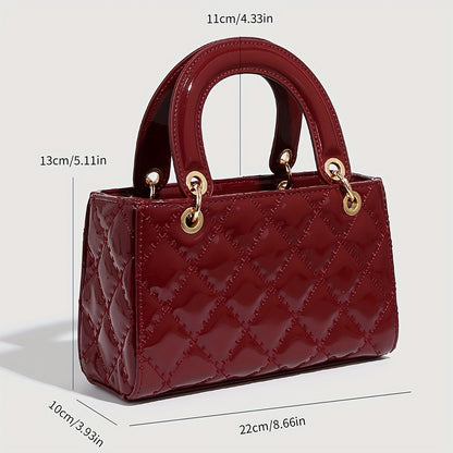 Women’s Wine Red PU Leather Handbag – Fashionable Horizontal Tote with Versatile Pattern, Single Shoulder & Crossbody Design