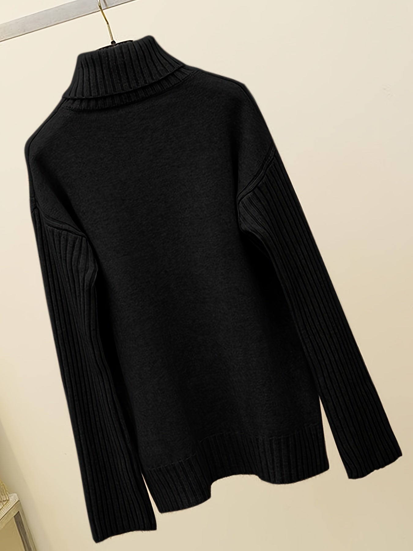 Autumn & Winter Sweater Set – Elegant High-Neck Top with Wide-Leg Pants, Solid Color Casual Chic Outfit