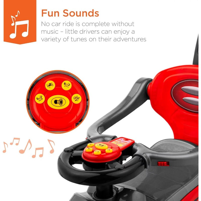 Toy Land 3-in-1 Push & Pedal Ride-On Car – Convertible Stroller-Style Vehicle with Parent Handle, Safety Belt & Sound Effects for Boys & Girls