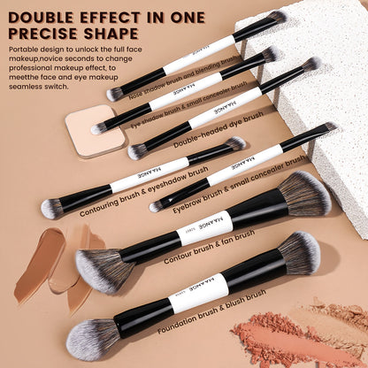 MAANGE 7-Piece Double-Head Makeup Brush Set – Soft Thick Bristles for Foundation, Powder, Blush & Travel-Friendly Beauty Application