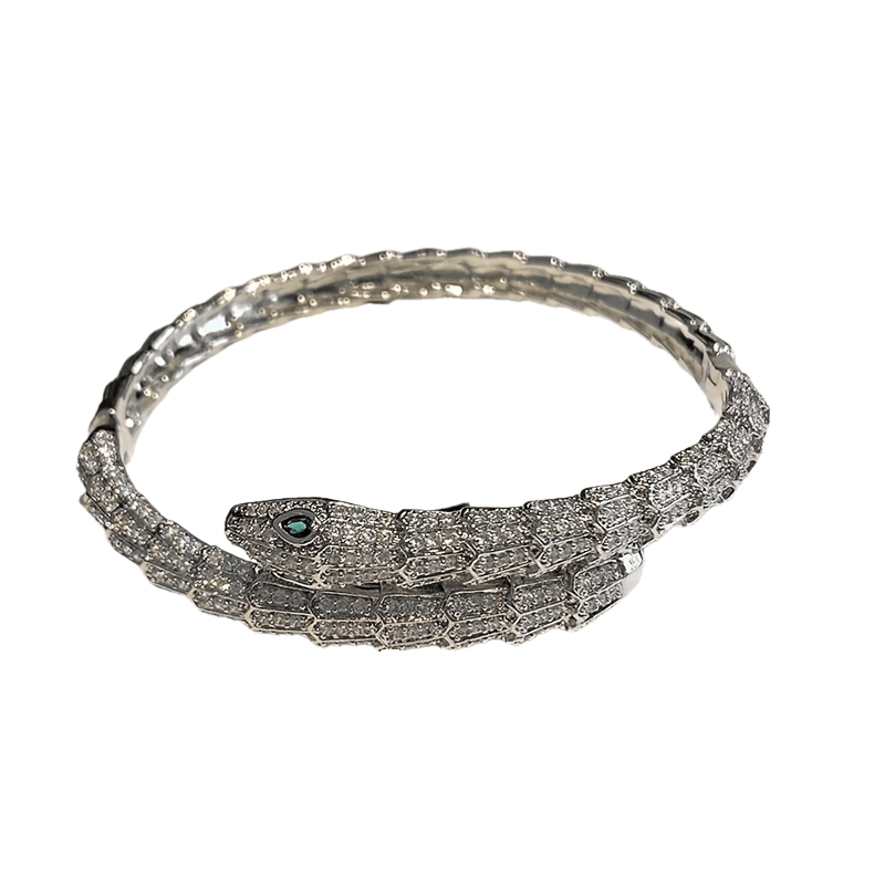 1pc Fashion Luxurious Synthetic Synthetic Zircon Snake-shaped Opening Bracelet for Men Women Iced out Bling Jewelry Animal Snake Bangle Intricate Detailing Design Suitable for Daily Matching