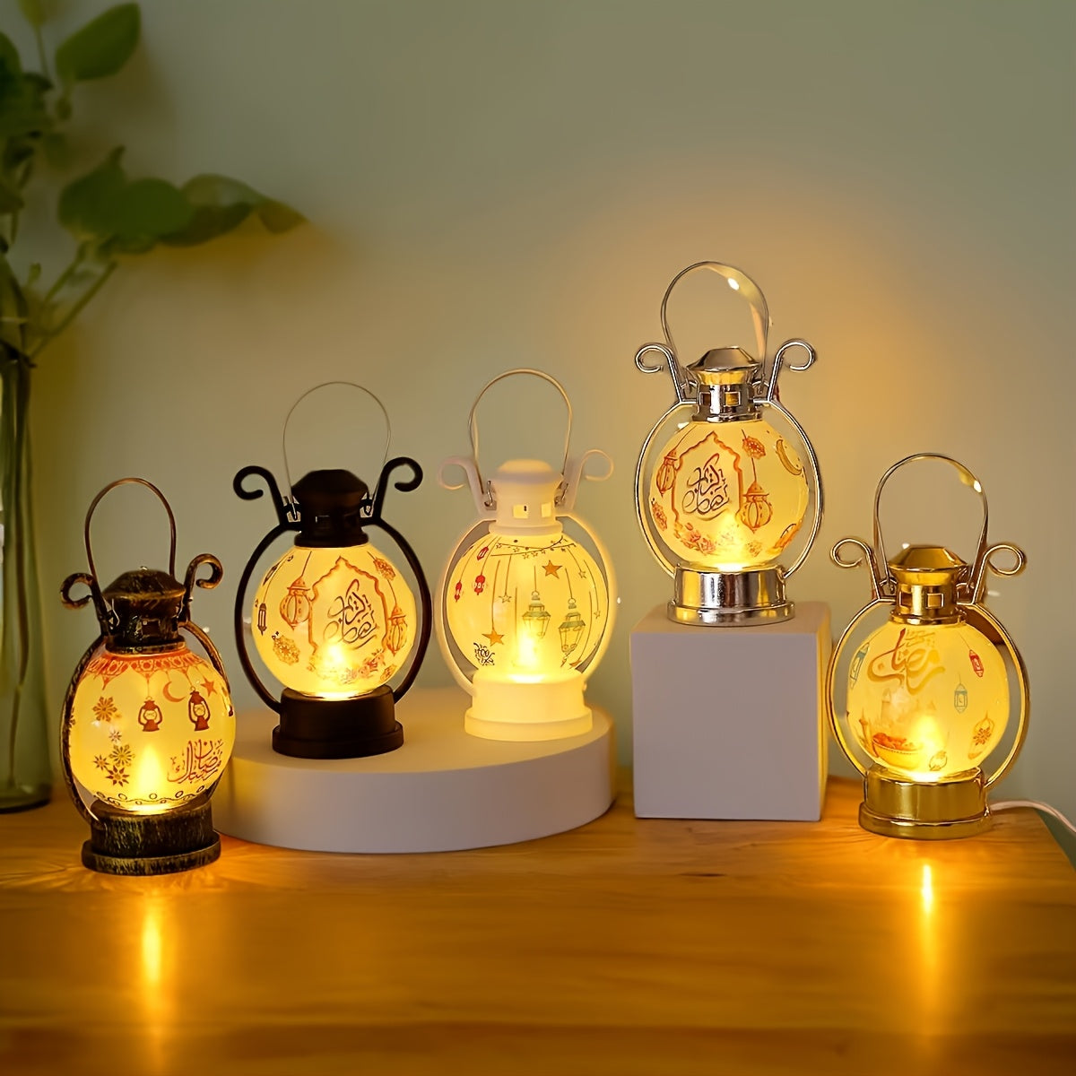 2-Pack Round LED Table Lamps with Switch-Controlled Uplighting - - Circular /Look Lighting Suitable for Parties, Ramadan/Eid Decorations, ' Rooms & Bedside - Plastic Table/Look Lights with Included