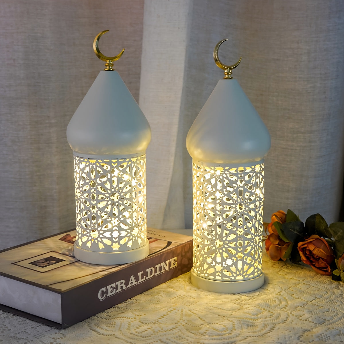 1pc Elegant Metal Hollow LED Decorative Lantern - Hollow for Airflow, Battery- Suitable for (Battery Not Included) - Desktop/Tabletop Light for Ramadan, Weddings, Birthdays, - Metal Frame, Traditional & Modern LED