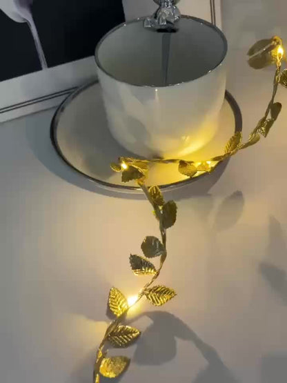 Golden Leaf Garland Fairy Lights | Plastic, Warm White LED, Battery Powered (2 Batteries Not Included), Ideal for Home, Tabletop, Wedding, Ramadan, Special Event Decorations - Featherless, No Batteries Included