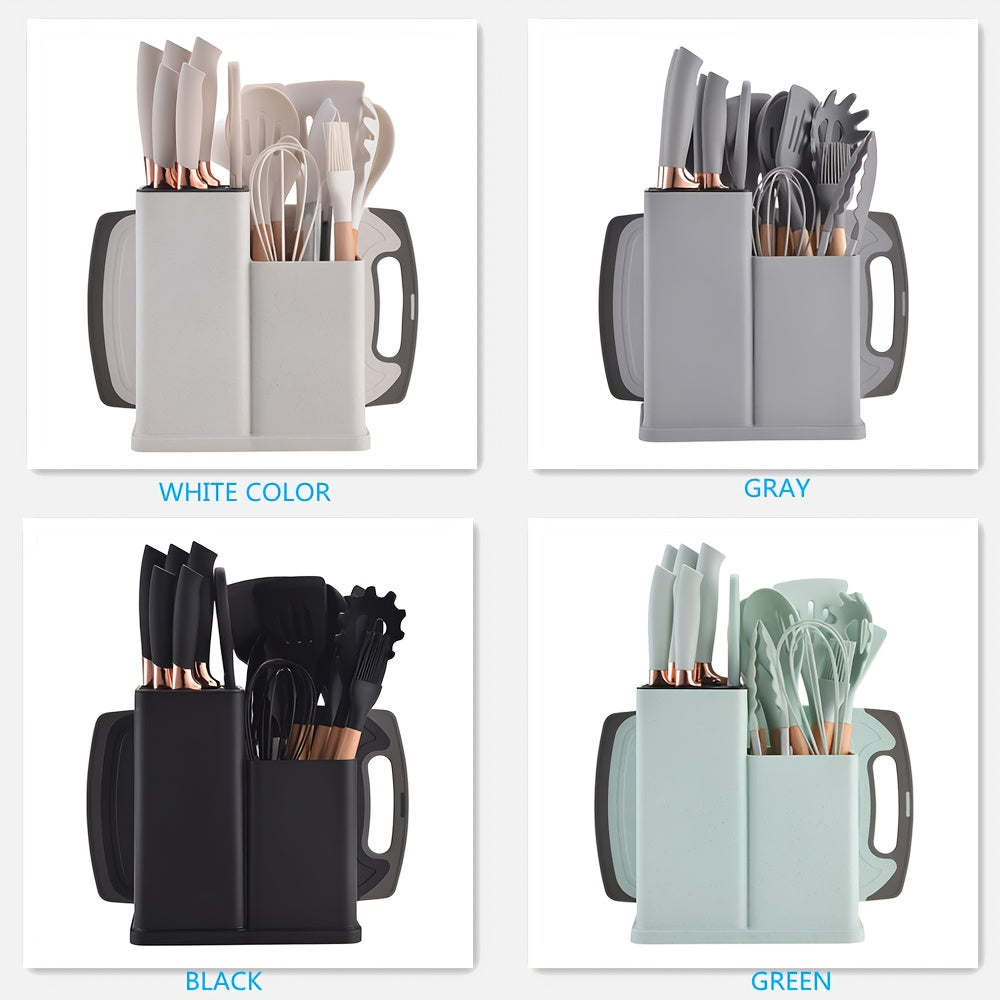 19-Piece Kitchen Utensil Set – Heat-Resistant Silicone Spatulas, 6 Sharp Knives, and Durable Cutting Board for Everyday Cooking