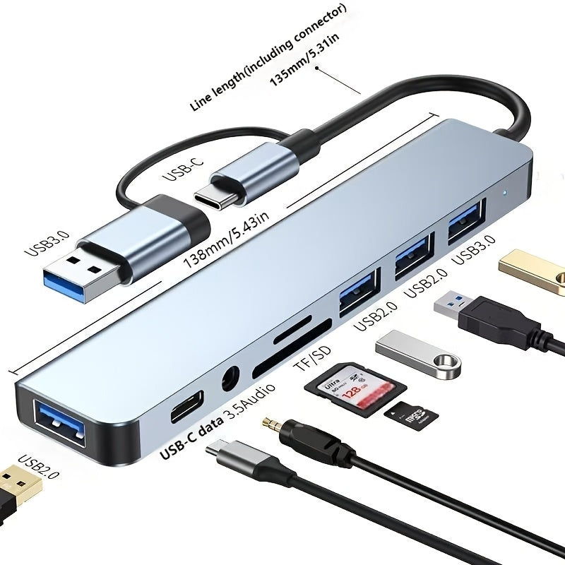 [8-in-1 USB Hub] 8-in-1 USB 3.0 Hub | Type-C Docking Station for Laptops & Desktops with Multi-Port Simultaneous Use, High-Speed Scaling, CD/TF Card Reader, Keyboard, Mouse, Hard Drive, and Fan Connections