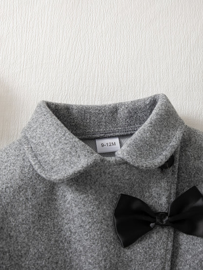 3-Piece Winter Baby Dress Set – Jacket, Vest Dress & Matching Hat with Bow and Button Details, Soft Cozy Outfit for 1st Birthdays & Christenings (Grey)