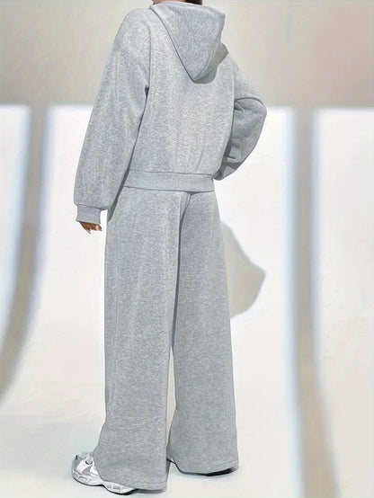 Women’s Winter Hooded Sweatshirt & Jogger Set – Casual Pullover with Letter Print, Pockets & Drawstring Waist