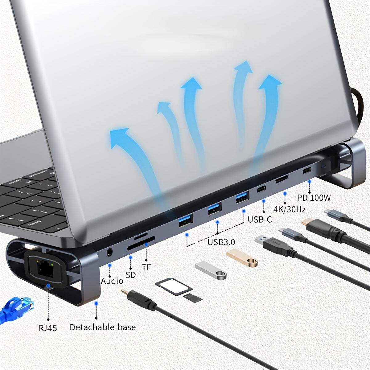 Wowssyo 10-in-1 USB-C Docking Station – Triple Display Hub with 4K HDMI, 100W PD, Ethernet, SD/TF, Audio & USB 3.0