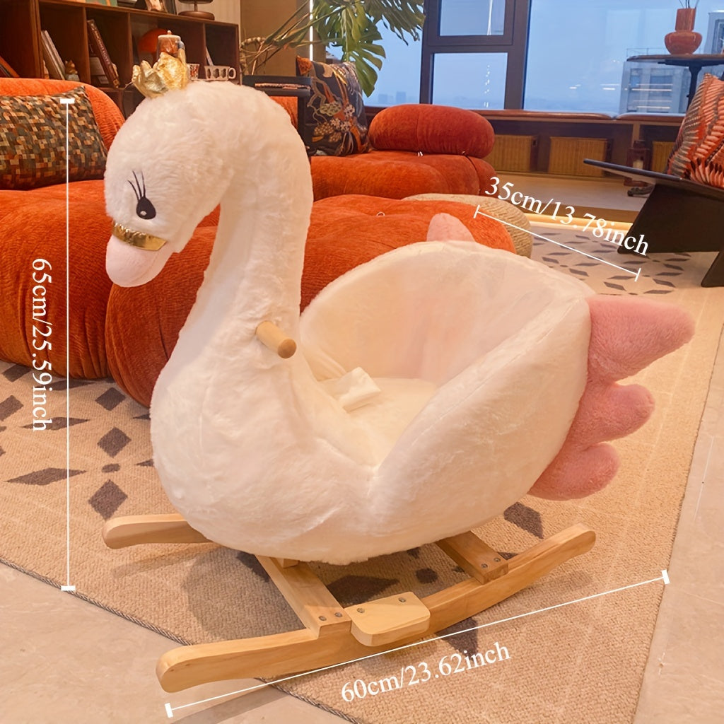 White Swan-Themed Rocking Horse – Soft Rocking Pony with Safety Belt, Sturdy Frame & One-Button Operation, Ideal Infant Learning Toy & Gift