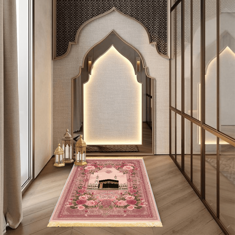 1pc 1pcs Luxurious Thick Prayer Mat Suitable for Islamic Home Prayer - Non-Slip Foldable Muslim Prayer, Machine Washable Soft Comfortable Prayerative Mat for &, Portable for Travel or Indoor Use with Tassels ()