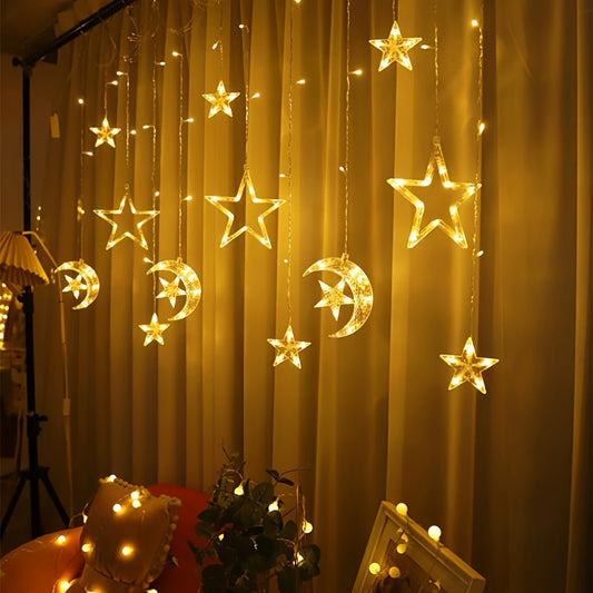 ستارة إضاءة LED دافئة/ملونة من سلسلة القمر والنجوم، تتميز بوضع قابل للتعديل بطول 3 أمتار، مثالية لرمضان، واحتفالات العيد، وحفلات الزفاف، وحفلات عيد الحب، وديكور المنزل، لتخلق أجواءً متألقة.