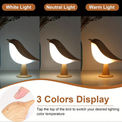 Cute Mini Bird Night Light – Touch Sensor LED Lamp with 3-Level Dimming, USB Rechargeable & Portable Decorative Light
