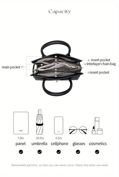 Women’s Crocodile-Pattern Tote Handbag – Large Capacity Daily Use Bag with Zipper Closure & Adjustable Shoulder Strap, Fashionable Office & Travel Accessory