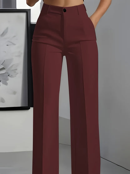 Women’s 2-Piece Elegant Straight-Leg Trousers Set – Solid Burgundy & Black Office Pants with Pockets, Wrinkle-Resistant, All-Season Formal & Casual Wear