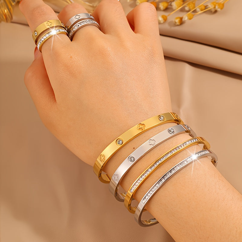 8pcs fashionable and luxurious Stainless Steel bracelet ring combination, exquisite and, stackable combination, suitable for daily wear or as a gift