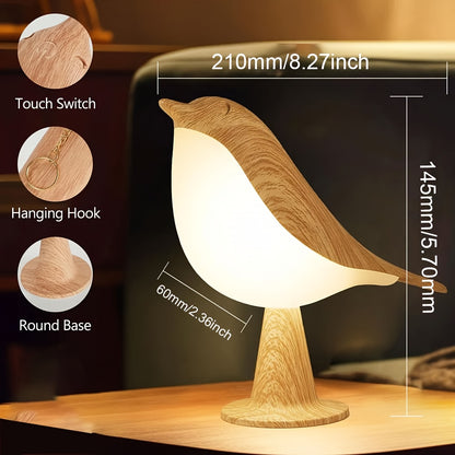 Cute Mini Bird Night Light – Touch Sensor LED Lamp with 3-Level Dimming, USB Rechargeable & Portable Decorative Light