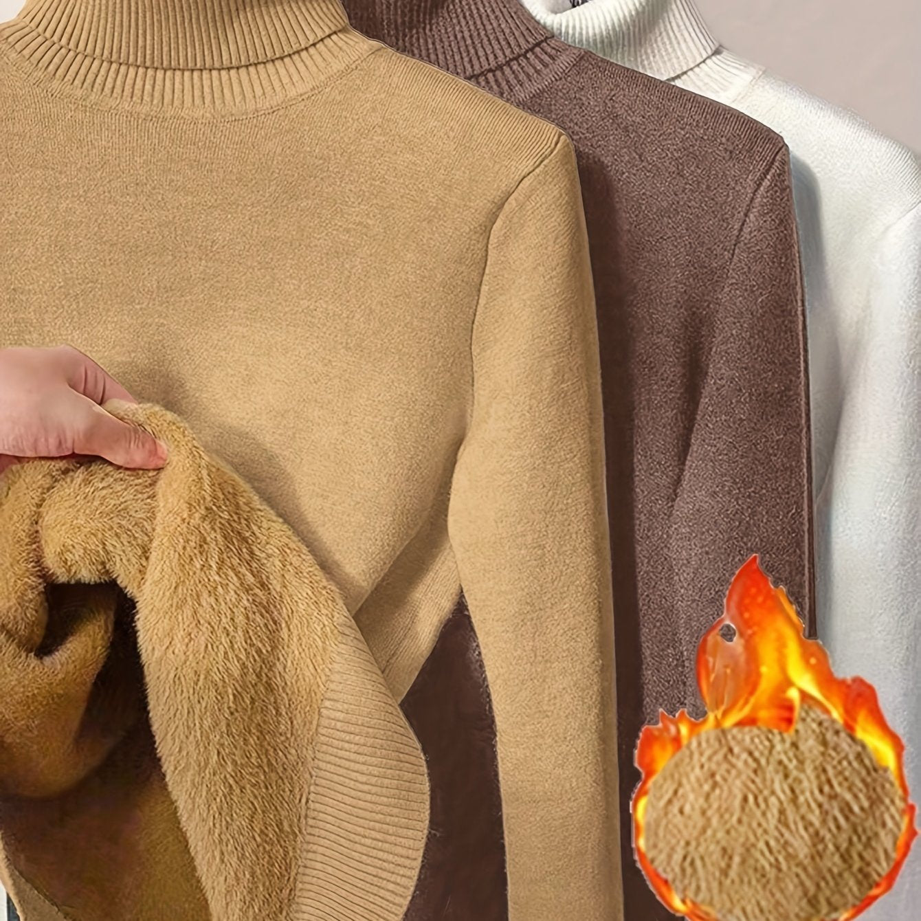 طقم سويت شيرت نسائي من 3 قطع برقبة عالية - ملابس تريكو خريف/شتاء