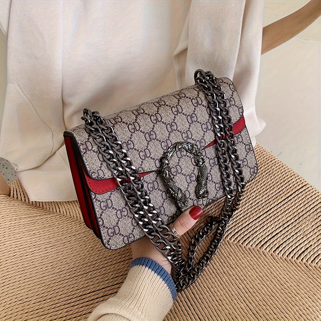 Women’s Designer-Inspired Messenger Bag – Solid Color Shoulder Handbag with Chain Strap, Buckle Closure & Edge-Paint Detailing