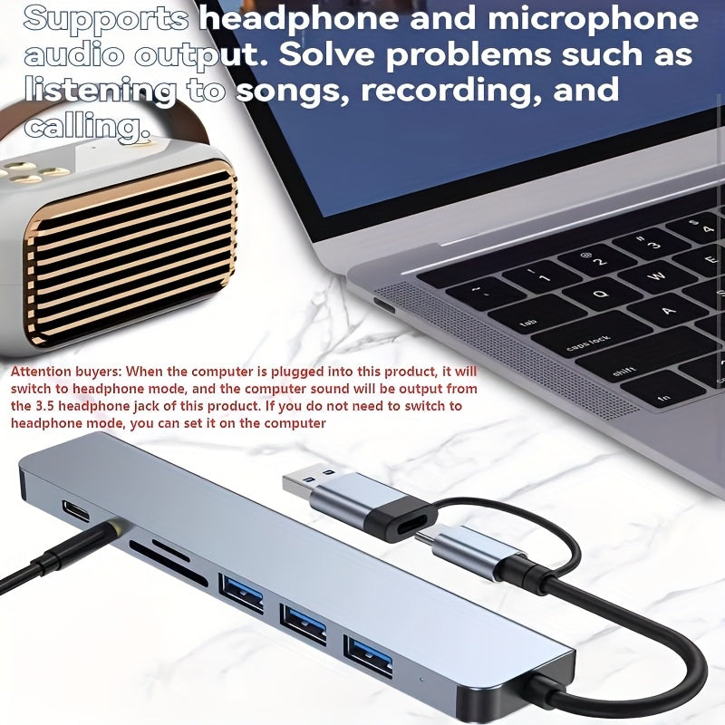 [8-in-1 USB Hub] 8-in-1 USB 3.0 Hub | Type-C Docking Station for Laptops & Desktops with Multi-Port Simultaneous Use, High-Speed Scaling, CD/TF Card Reader, Keyboard, Mouse, Hard Drive, and Fan Connections