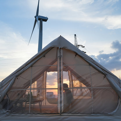 PAKICETUS 8-Person Inflatable Camping Tent — All-Season Heavy-Duty Oxford Air Cabin with Stove Jack, Easy Setup, Mesh Windows & Doors, Spacious Outdoor Shelter for Glamping, Hiking & Travel