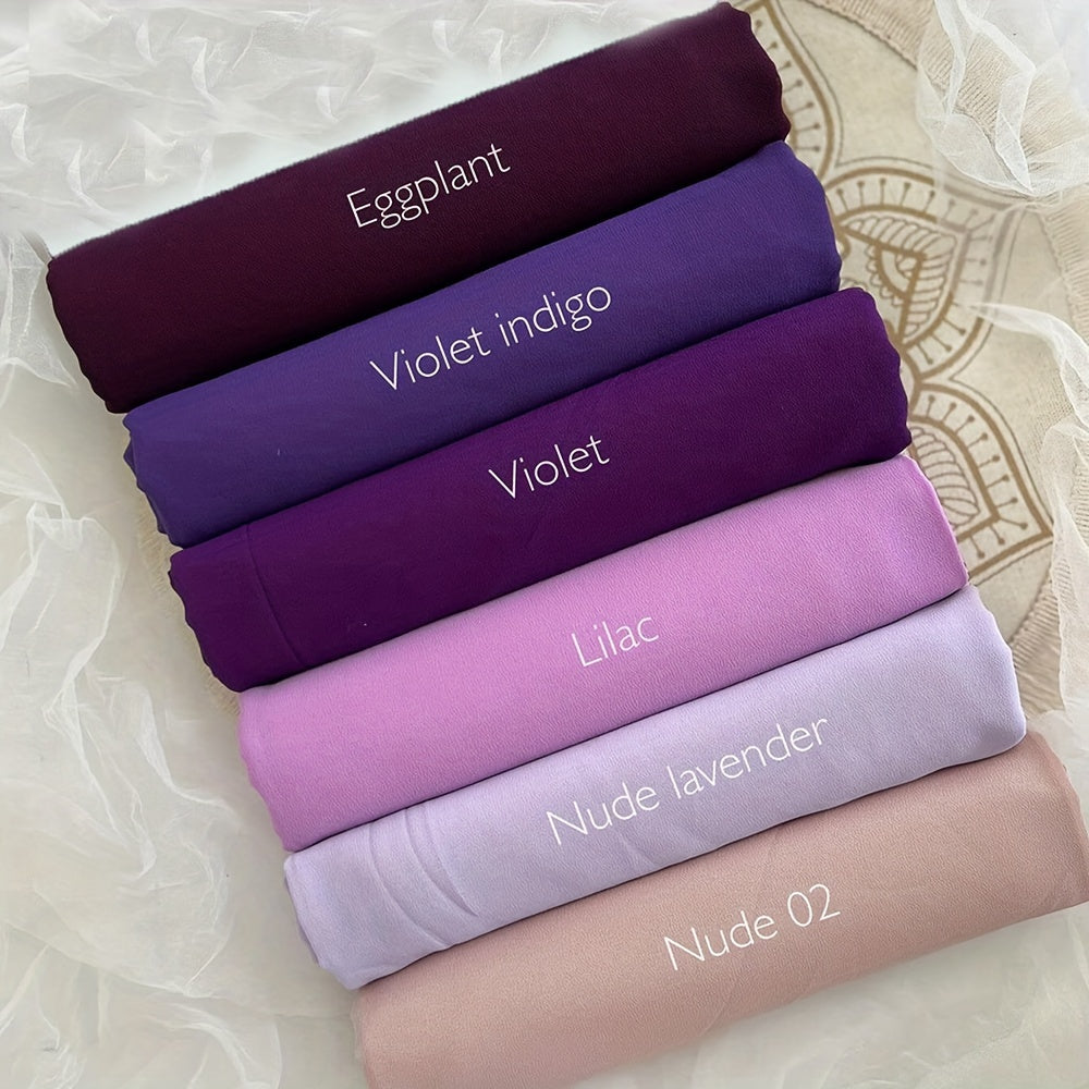 6-Piece Premium Satin Hijab Set – Non-Stretch Snug-Fit Scarves in 10 Solid Colors for Ramadan & Modest Fashion