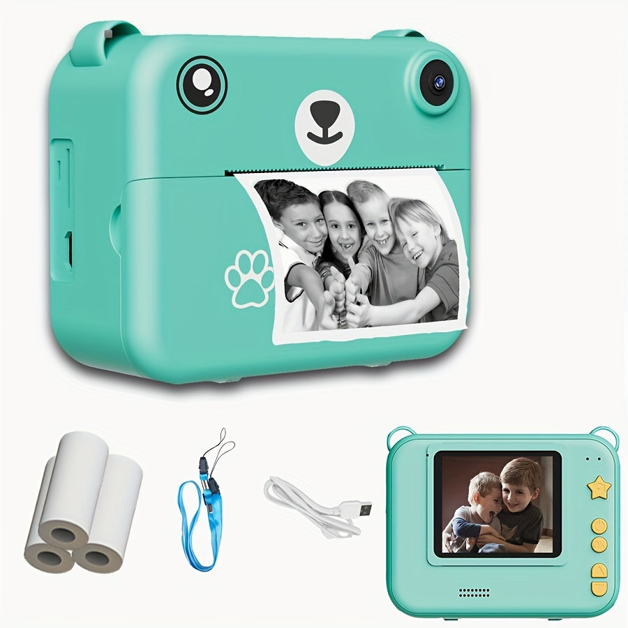 Mini Thermal Instant Printing Camera for Kids – Portable Shock-Resistant Camera with 3/5/10s Delay, USB Charging, 1300mAh Battery & 3 Rolls of Paper