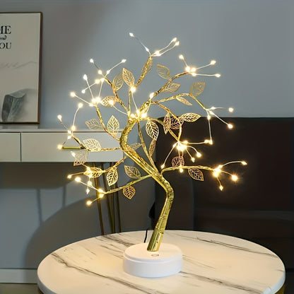 Golden Leaf Tree Lamp – 72 LED USB-Powered Decorative Light with Elegant Branch Design for Home & Events