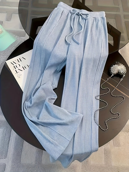 طقم بنطال نسائي من قطعتين بلون واحد للربيع والخريف - إطلالة أنيقة يومية