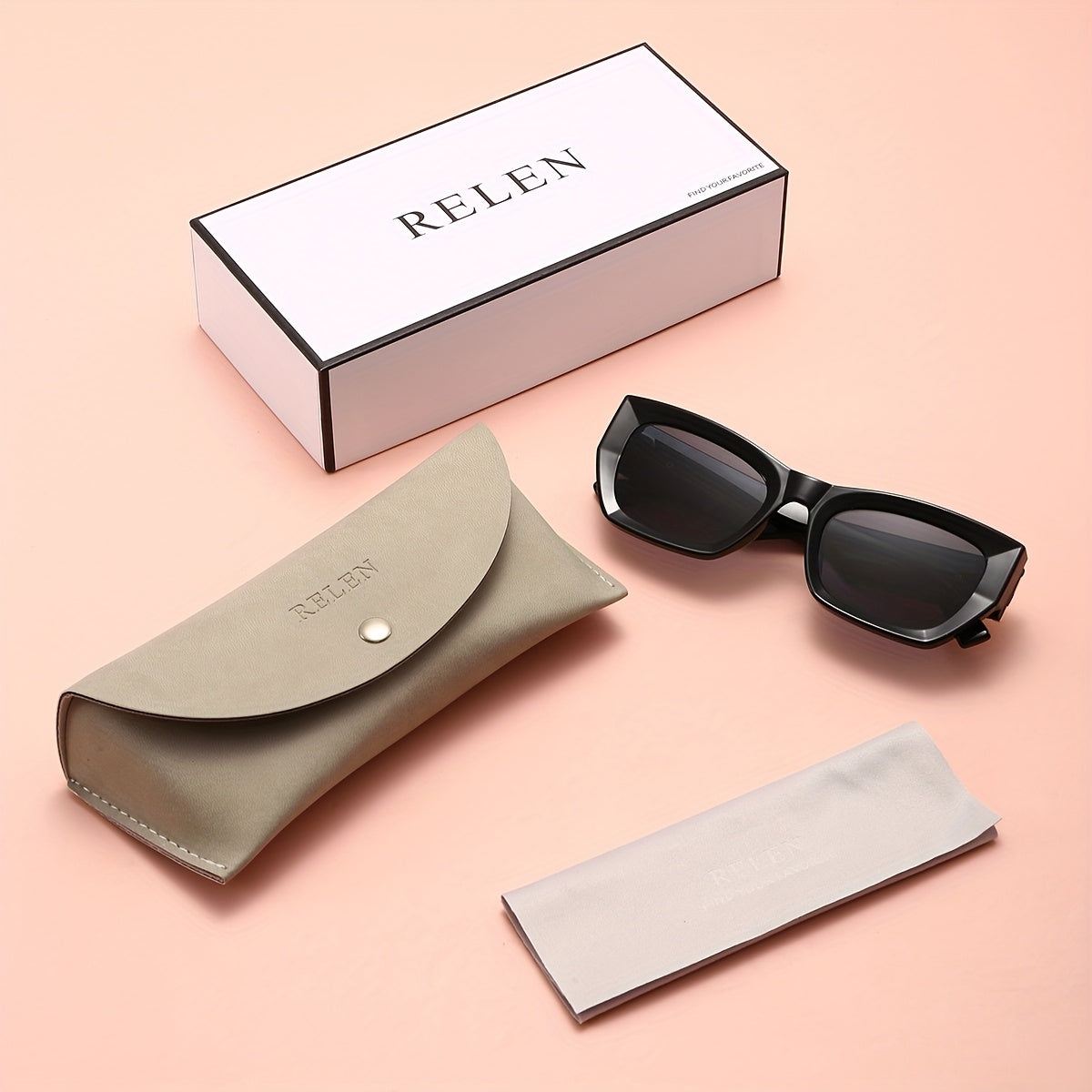 RELEN Cat-Eye Retro Glasses – Irregular Letter M Design, Unisex Niche Eyewear with Case & Cloth, Perfect Gift for Any Occasion