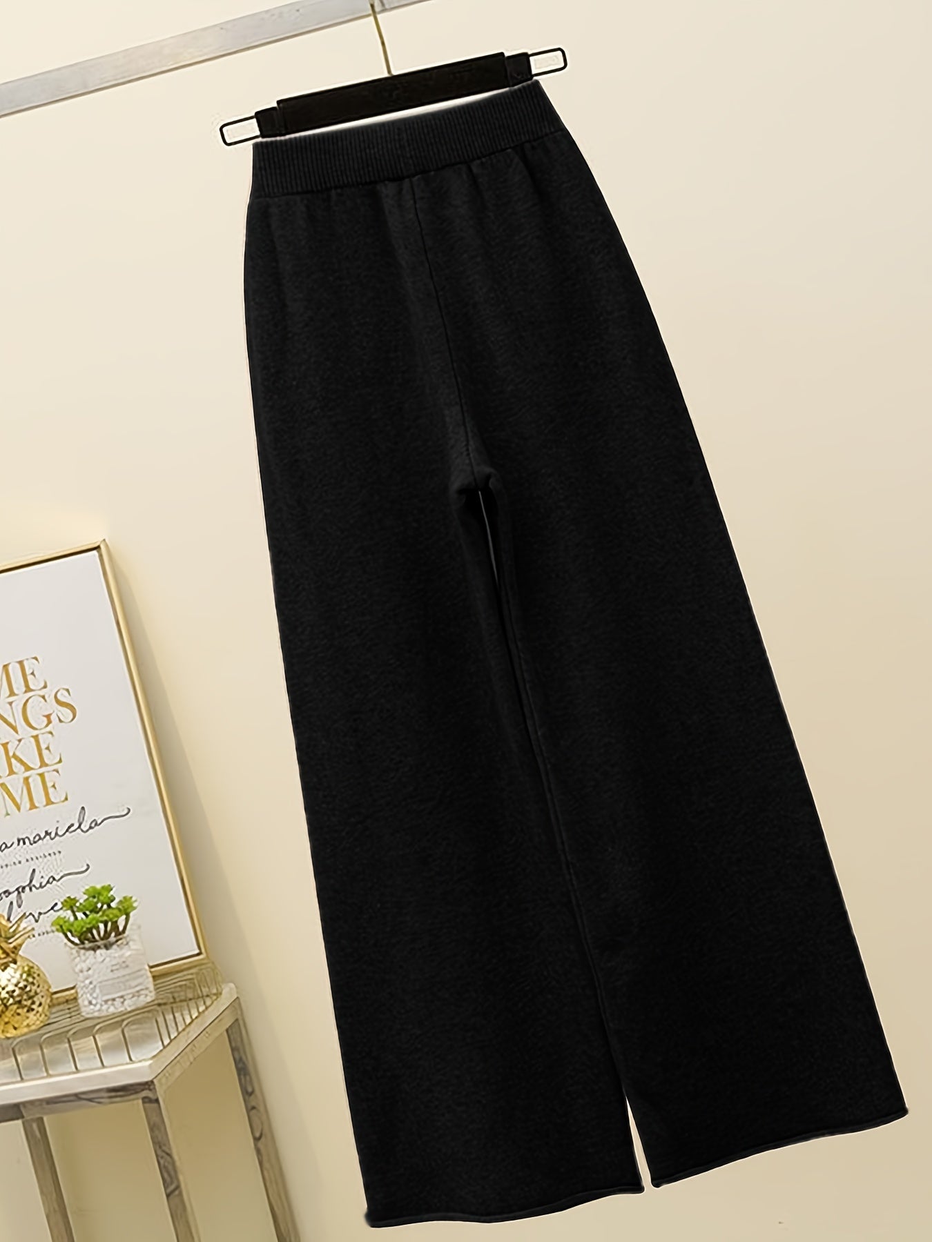 Autumn & Winter Sweater Set – Elegant High-Neck Top with Wide-Leg Pants, Solid Color Casual Chic Outfit