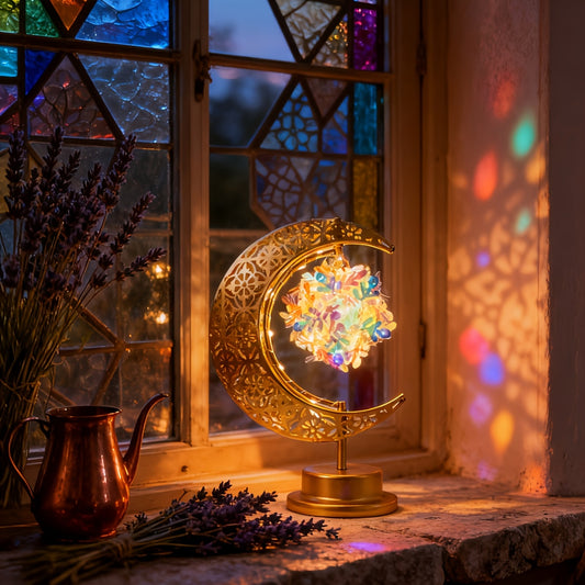 مصباح قمر حديدي مجوف بإضاءة LED | قابل للدوران، مناسب لمصباح المكتب، ديكور مثالي لأعياد الميلاد، رمضان، عيد الحب، وعطلات الشتاء