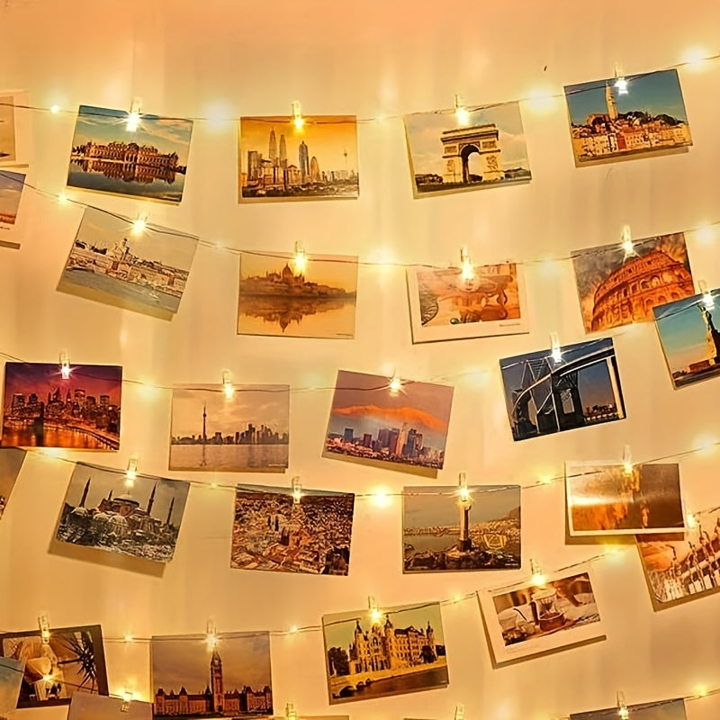 [Fairy Light Strip] 1pc 100LED Fairy Light Strip, Copper Light Rope 10M with 40 Clips, Battery Operation Garland for Bedroom, Family Party, Wedding, Christmas Decoration