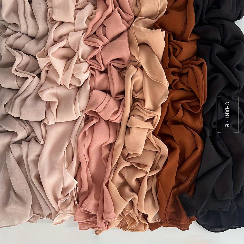 6-Piece Premium Satin Hijab Set – Non-Stretch Snug-Fit Scarves in 10 Solid Colors for Ramadan & Modest Fashion